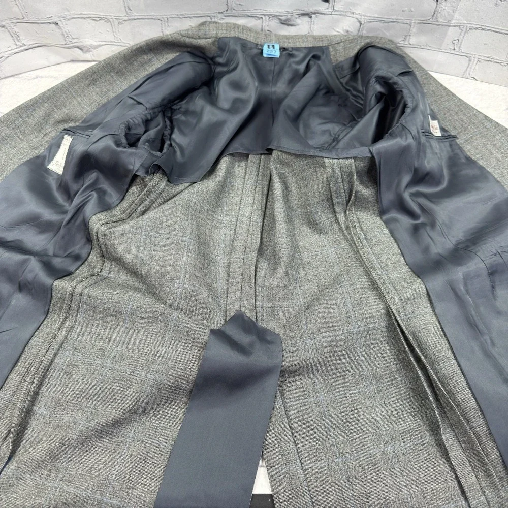 VTG Hickey Freeman Suit 42L Pure Wool Gray‎ Glen Check 36L Pants USA 90s